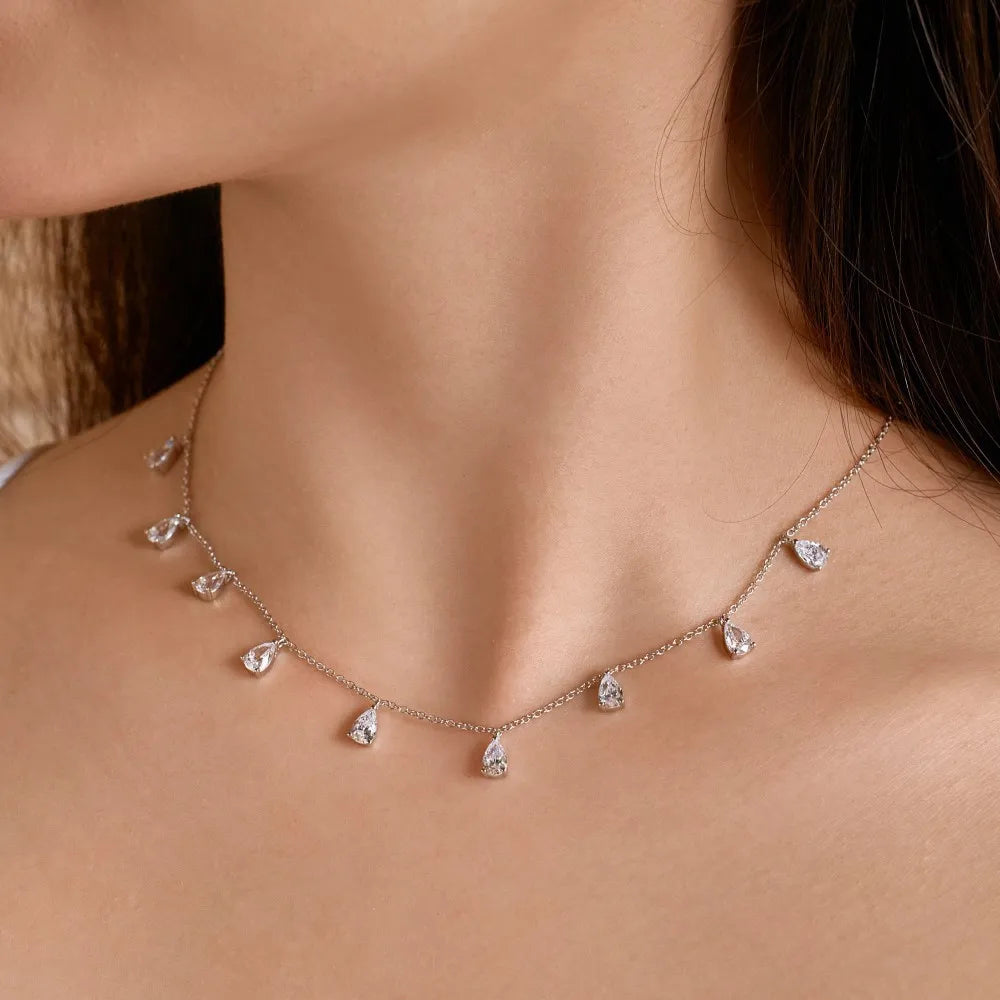 GRA Certified 0.5carat Pear Cut Moissanite Diamond Necklaces for Women 925 Sterling Silver Neck Chain Waterdrop Shape Choker