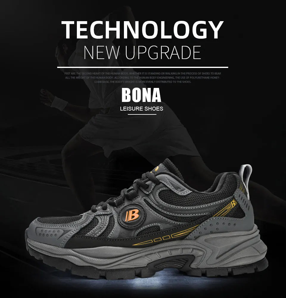 BONA New Designers Action Leather Mesh Jogging Shoes Men Breathable Running Shoes Walking Sports Sneakers Athletic Trainers