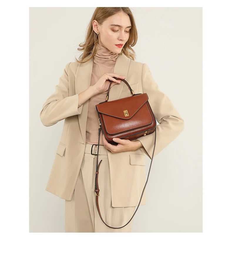 Genuine Leather Women luxury bag high quality Simple vintage Fashion Postman handbags ladies 2025 shoulder green small bag