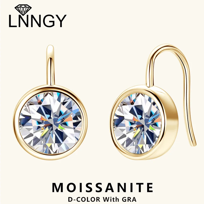 Lnngy Certified 925 Sterling Silver Stud Earring for Women Sparkling Round Cut 8MM 2CT Moissanite Earrings Fashion Jewelry Gift