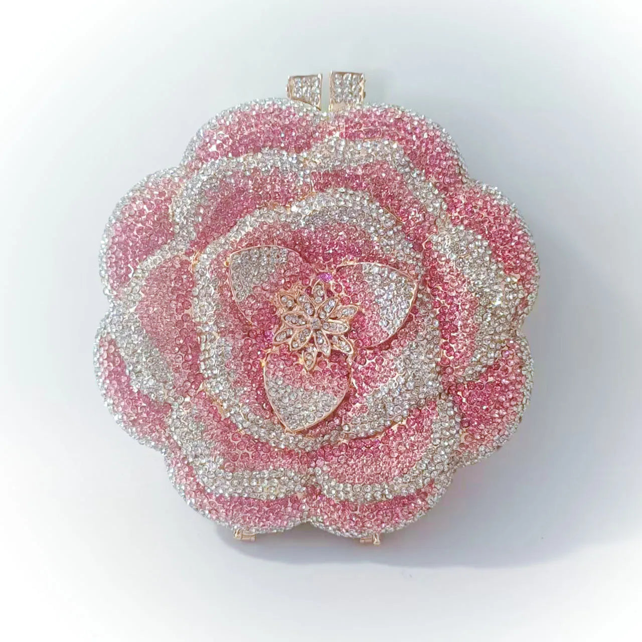 Rose Flower Pink/Green Rhinestones Evening Clutches Women Floral Yellow Crystal Evening Bags Bridal Wedding Party Clutch Purse