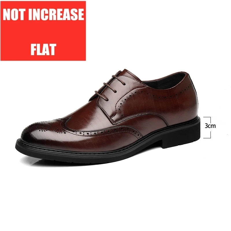 Men's Dress Brogues Elevator Shoes Platform Breathable Casual Business Luxury Genuine Leather Heightening Shoes 6 8CM Taller Man