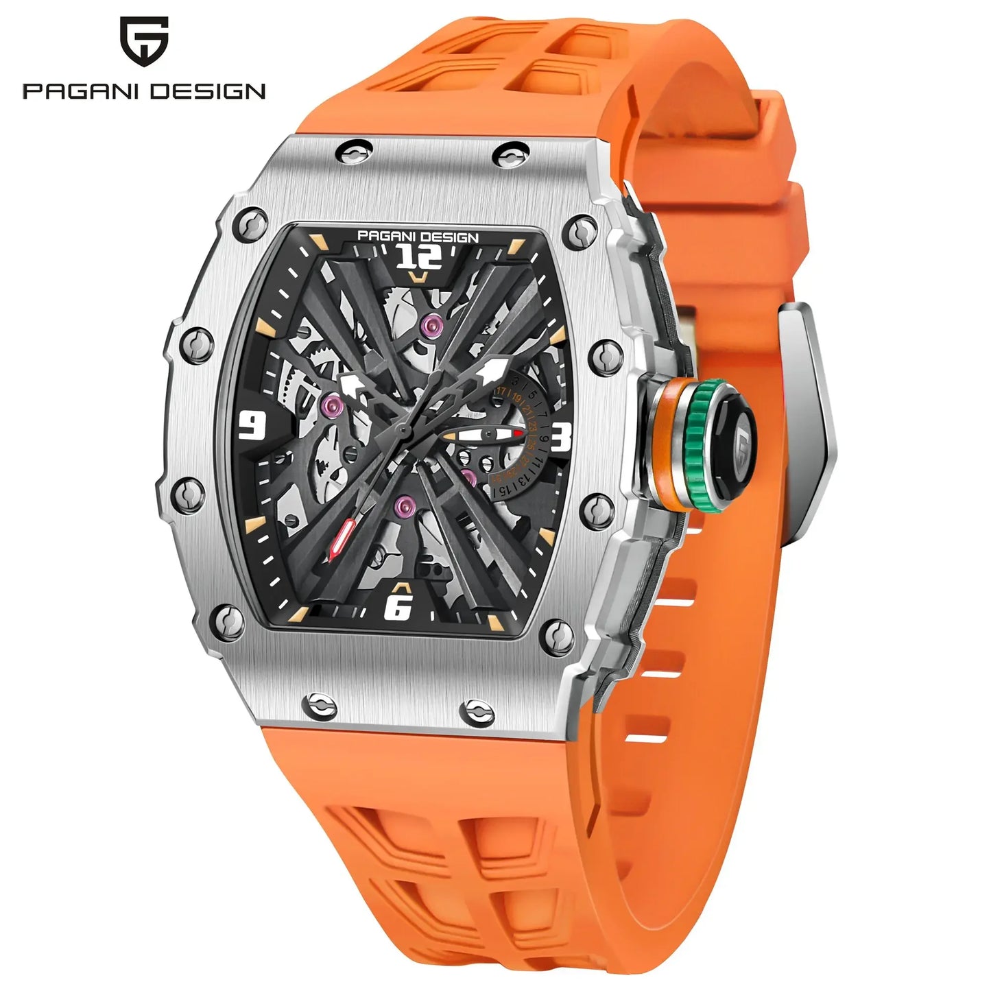 PAGANI DESIGN 2024 Luxury Mens Quartz Watches Barrel Shape Waterproof Wrist Watch For Men VH65 Silicone Luminous Sapphire Mirror