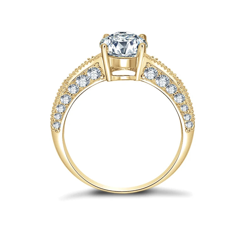 Lnngy 2.0 Carat Oval Cut Moissanite Engagement Ring With Certificate 10K Solid Yellow Gold Ring for Wedding Valentine's Day Gift