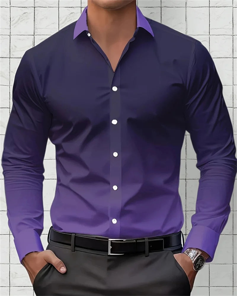 New Men's Black Shirt 3D Printed Fit Button Evening Dress Casual Sports Shirt Fashion Comfortable Long Sleeves