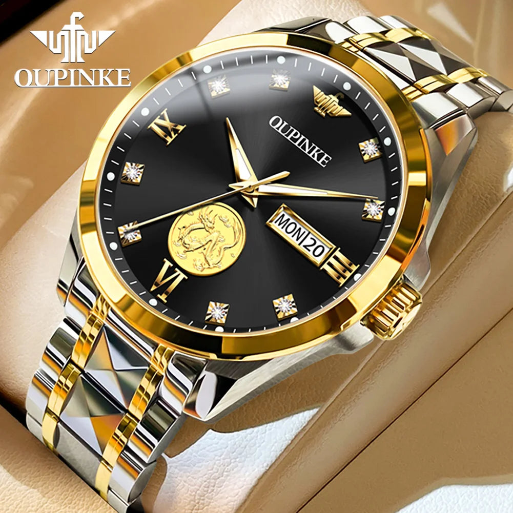 Swiss Certification OUPINKE Automatic Watch for Men Real Gold Real Diamond Sapphire Mirror Tungsten Steel Top Brand Wristwatch