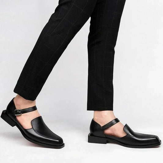 New Black Men's Summer Sandals Pu Leather Buckle Strap Dress Shoes for Men with Business Formal Shoes Men