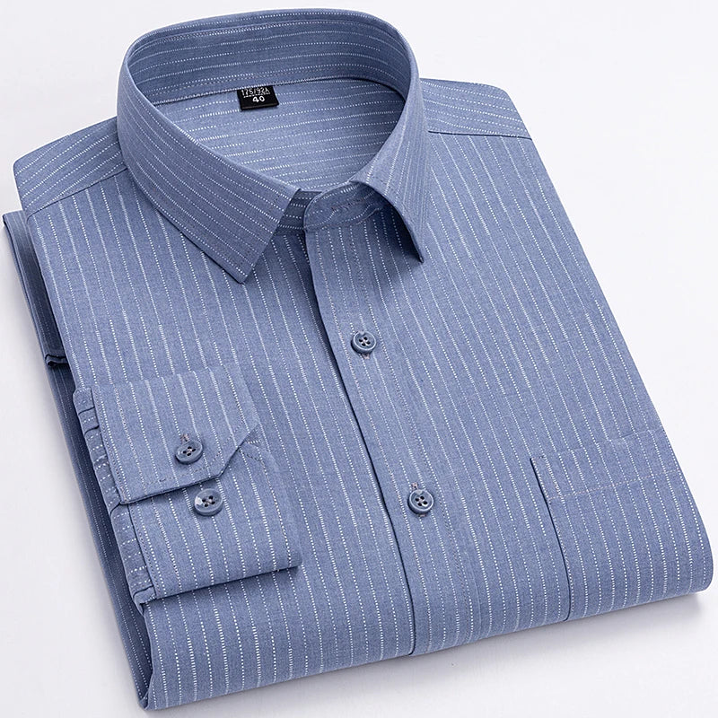High Quality Men's Shirts Spring Autumn Long Sleeve Wrinkle Resistant Non Ironing Stripe Man Clothing Big Size 5XL 6XL 7XL