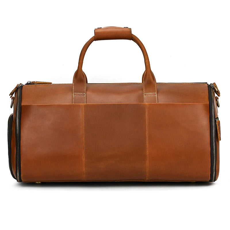Crazy Horse Leather Folding Suit Bag Man Business Travel Bag With Shoe Pocket Clothes Cover Luggage Duffel Bag Man Bag For Suits