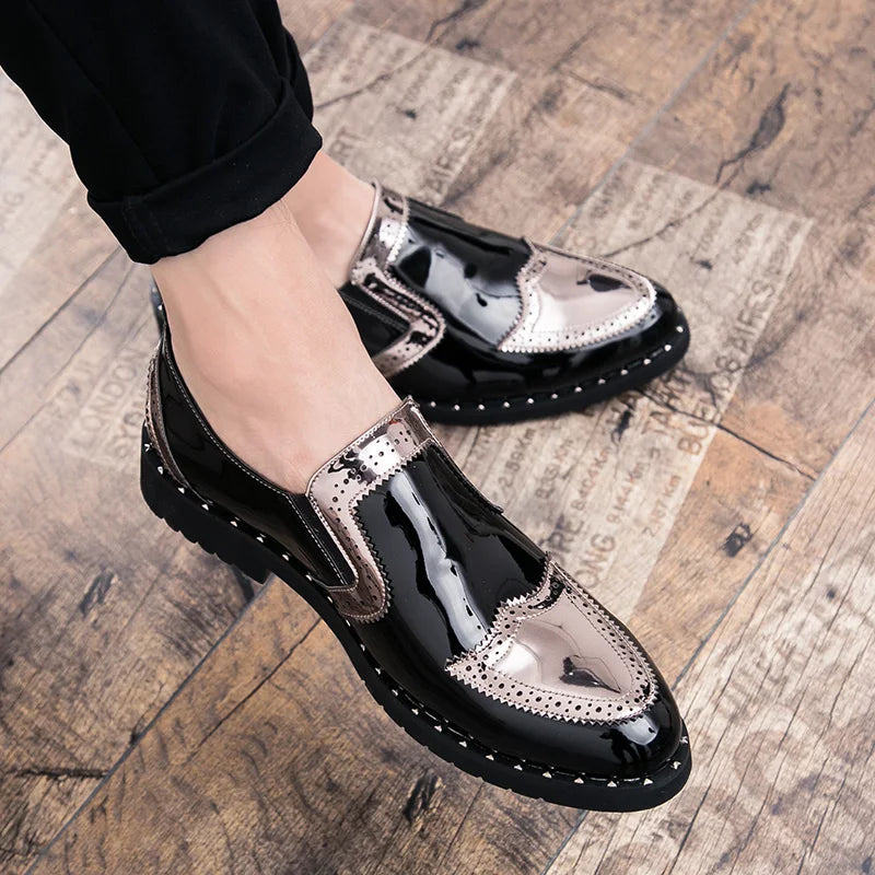 Fashionable Formal Men Shoes Lightweight Outdoor Loafers Thick Soled Wear-resistant Leather Shoes Black Gold andSilverSizes38-48