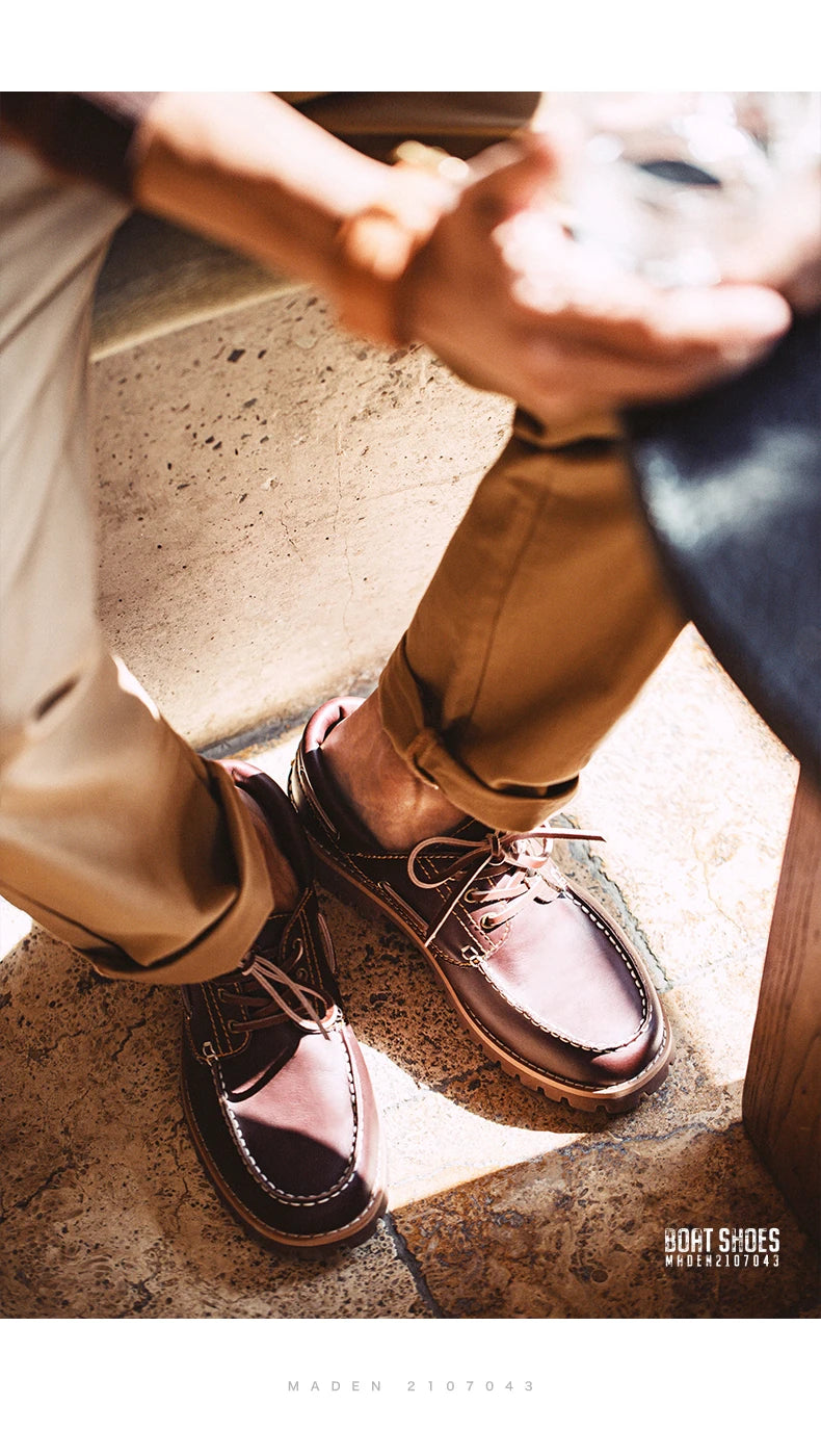 Maden 2023 New Men's Fashion Retro Low-top British Style Work Shoes Casual Leather Breathable Boat Shoes 44 Size