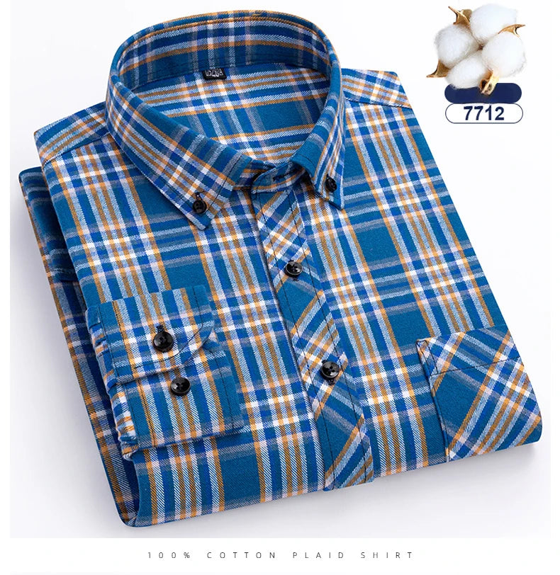 plus size 8XL100%cotton sanding long-sleeve shirts for men slim fit casual plain shirt soft palid tops designer elegant clothes