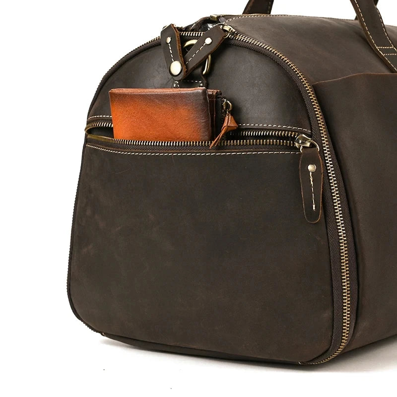 Crazy Horse Leather Folding Suit Bag Man Business Travel Bag With Shoe Pocket Clothes Cover Luggage Duffel Bag Man Bag For Suits