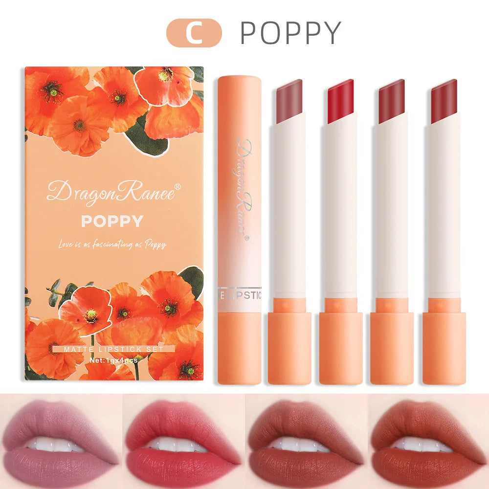 Dragon Ranee 4pcs/Set Cigarette Lipstick Matte Matte Lipstick Eat Earth Pumpkin Dirty Orange Chilli Red