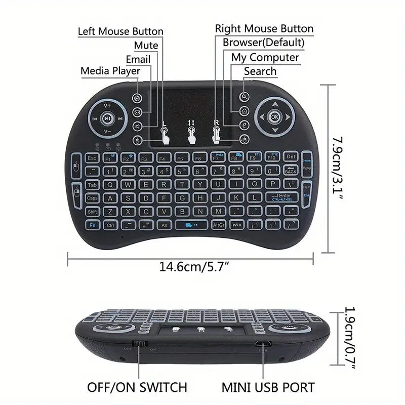 I8 Mini Wireless Keyboard 2.4G English Lithium RGB Colorful Backlit Air Mouse with Touchpad for Android TV Box PC