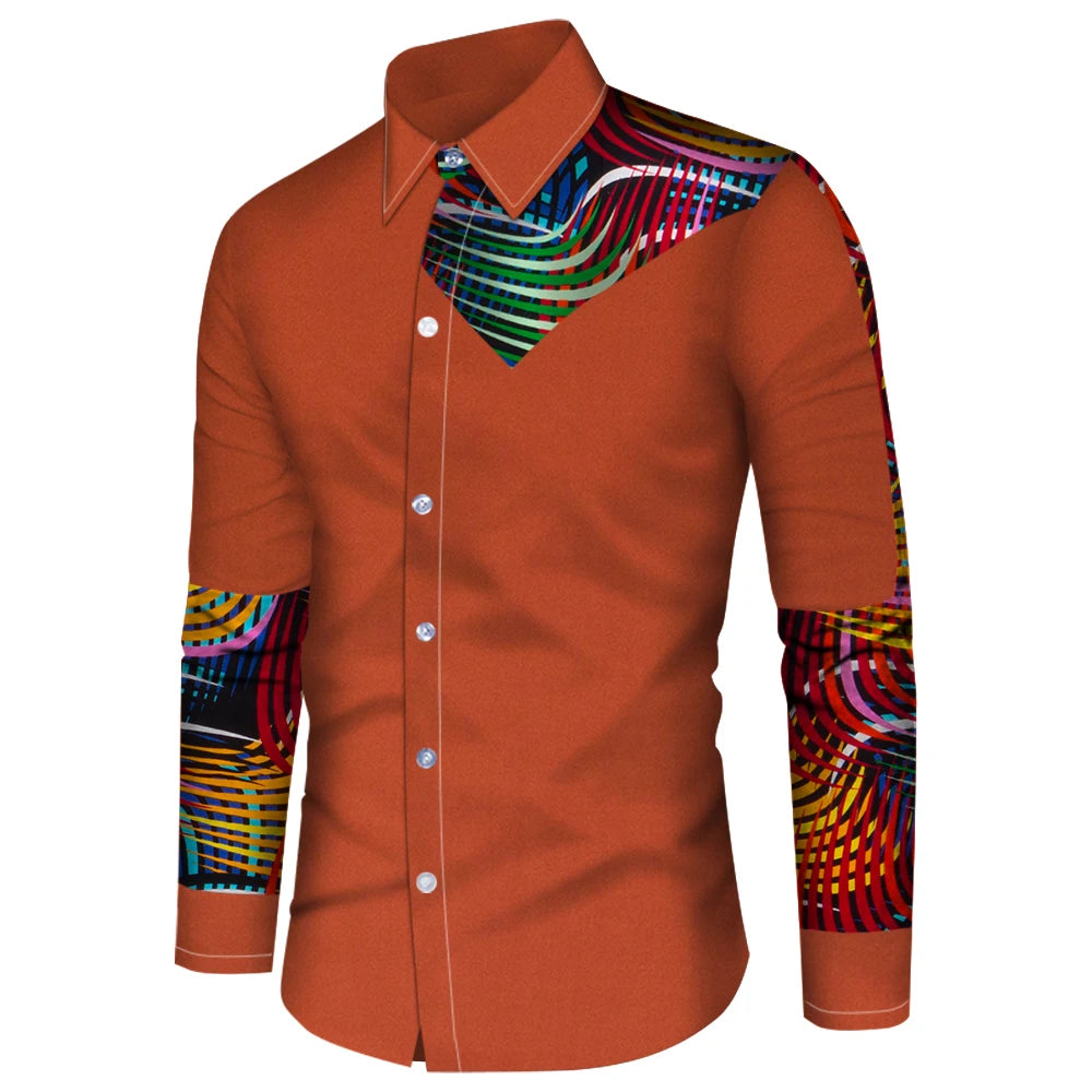 Men's Long Sleeve Shirt Casual Fashion 3D Design Vintage Printed Shirt Men's Flap Collar Shirt Long Sleeve Top