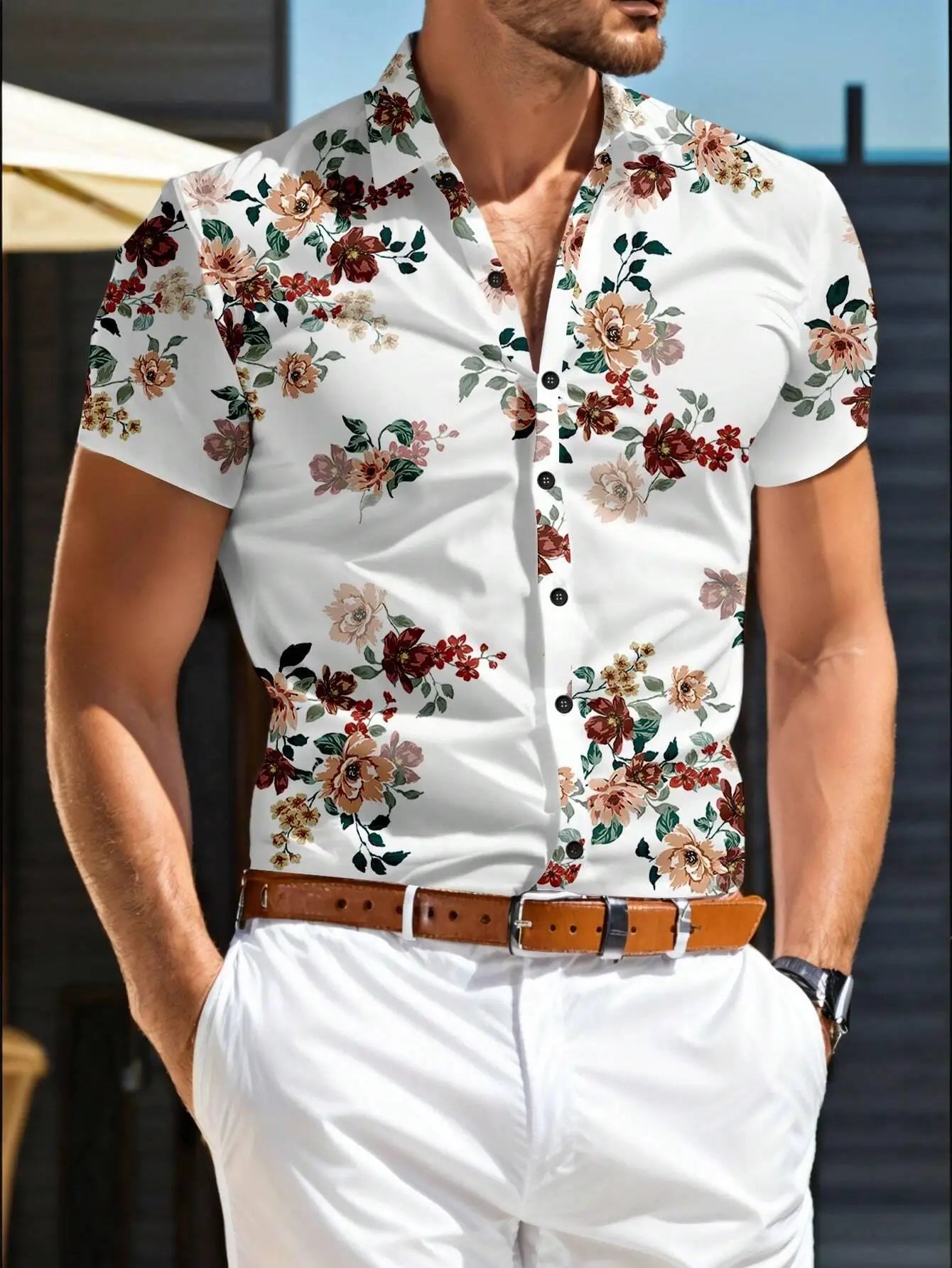 Men'S Floral Printed Casual Shirt Daily Wear 3D Printing Classic Short Sleeve Fashion Hawaiian Shirts For Men Harajuku