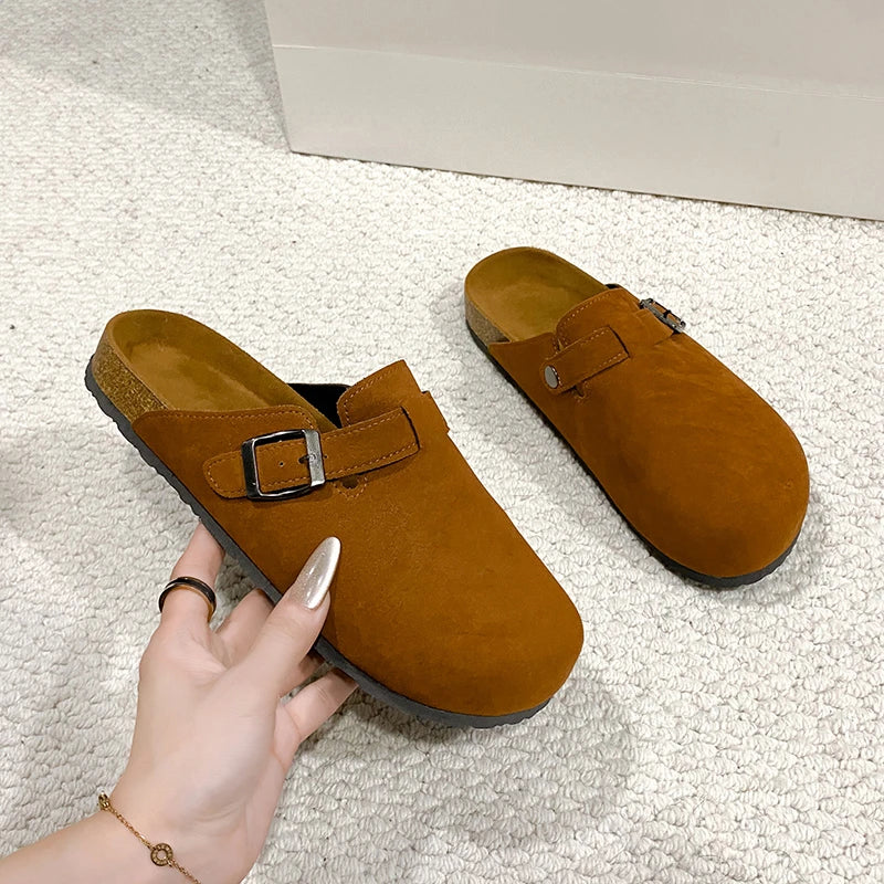 Classic Fashion Women's Suede Mules Slippers Men Clogs Cork Insole Sandals with Arch Support Outdoor Beach Slides Home Shoes