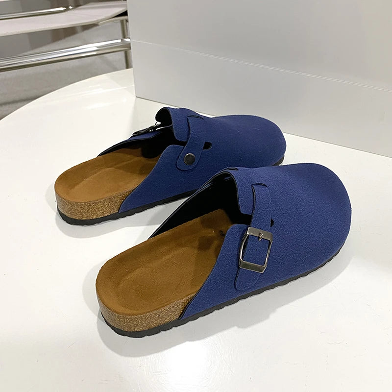 Classic Fashion Women's Suede Mules Slippers Men Clogs Cork Insole Sandals with Arch Support Outdoor Beach Slides Home Shoes