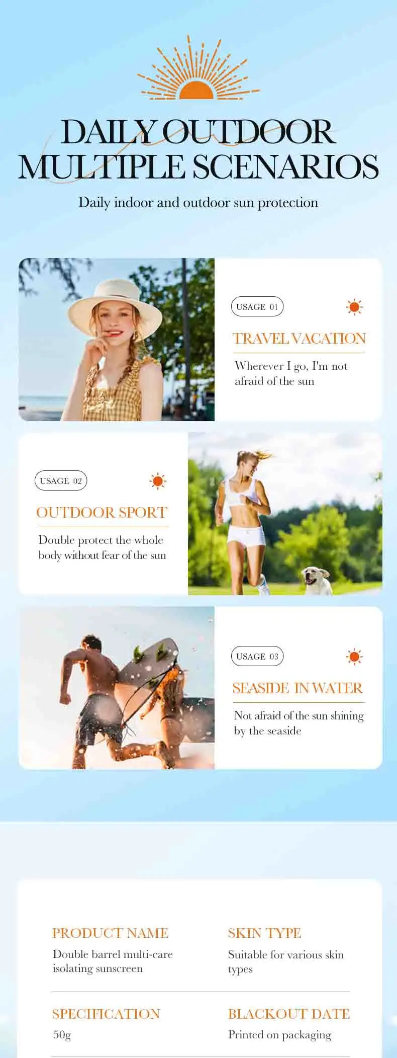 SADOER Spf 50+ Sunscreen for Face Protector Solar skincare Dual Tube Multi Effect PA+++ Facial Sunscreen Solar Blocker