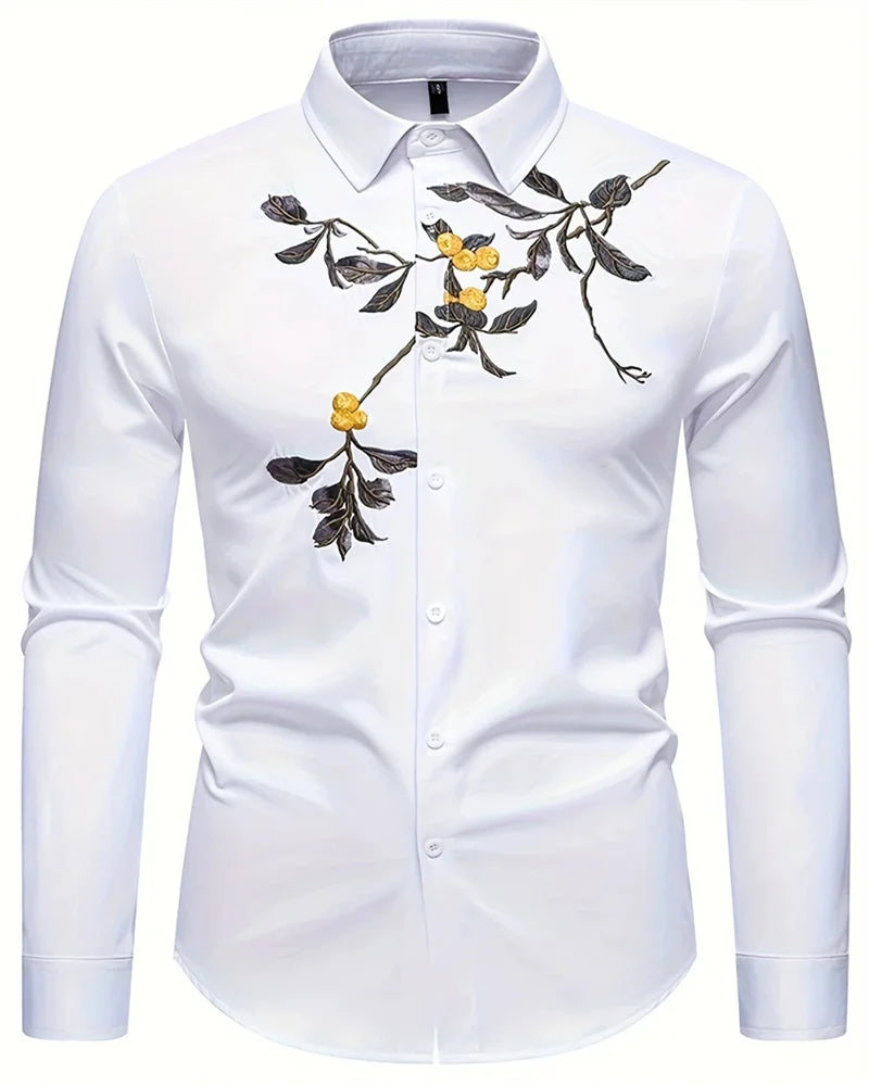New Men's Black Shirt 3D Printed Fit Button Evening Dress Casual Sports Shirt Fashion Comfortable Long Sleeves
