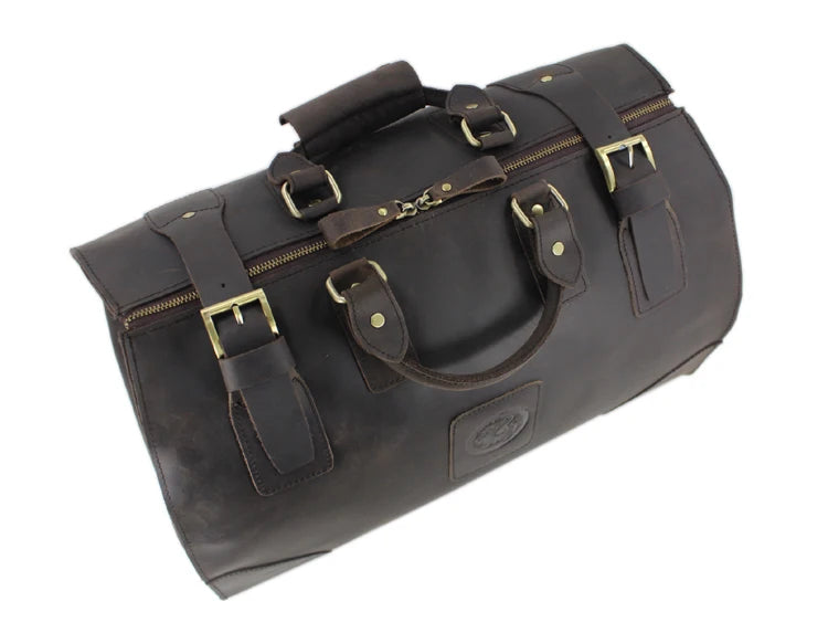 MUNUKI Vintage Crazy Horse Genuine Leather Travel bag Large Luggage bag men Leather duffle bag Large Weekend Bag Tote Big