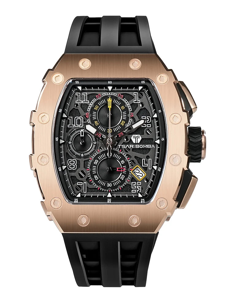 TSAR BOMBA Tonneau Watches for Men Sapphire Quartz Wristwatch Fashion Timepiece 5ATM Waterproof Clock Luxury Mens Watch
