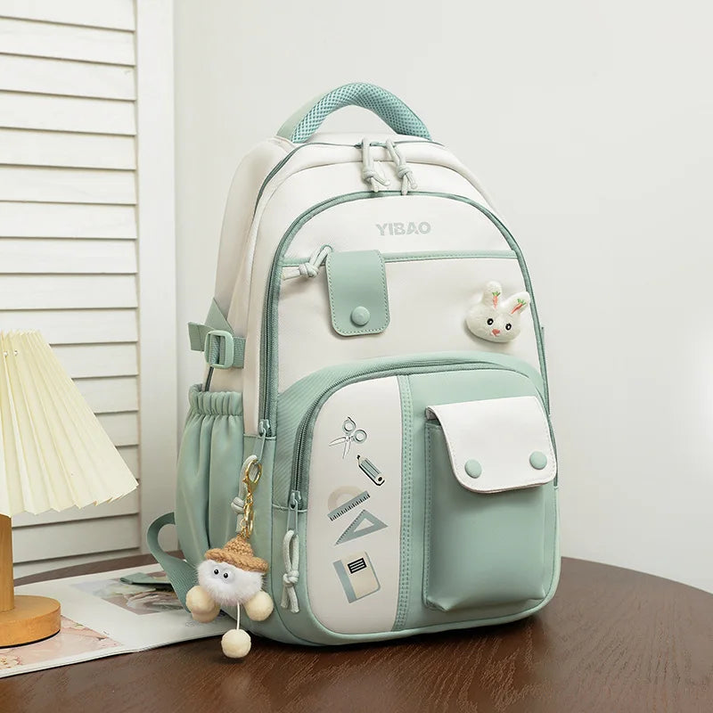 Cute rabbit children school backpack for teenage girls Fashionable splicing color contrast fresh lady knapsack kids schoolbags