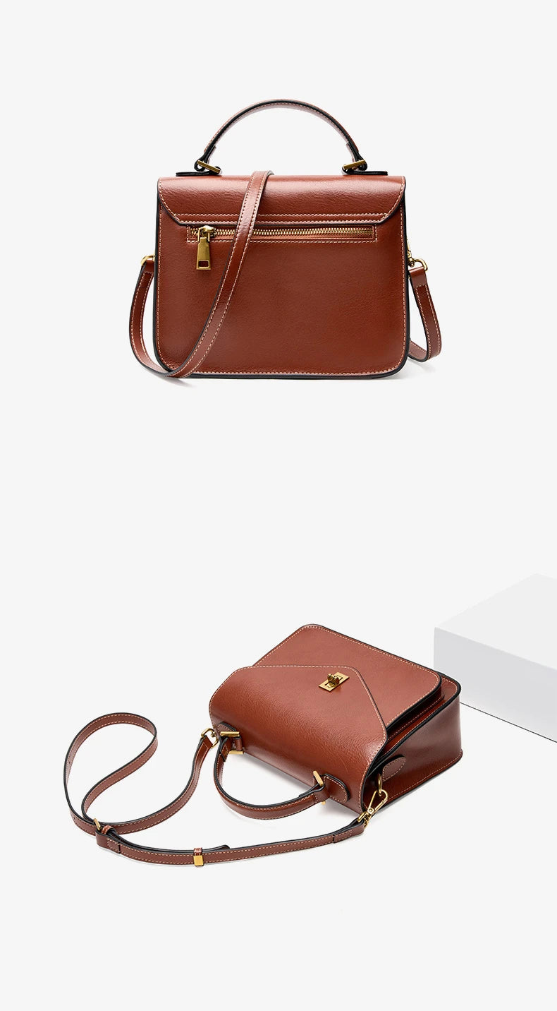 Genuine Leather Women luxury bag high quality Simple vintage Fashion Postman handbags ladies 2025 shoulder green small bag