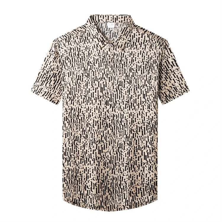 Mulberry Silk 100% Print Dress Men Shirt Short Sleeve Casual Icy Summer Quality Smooth Comfortable Regular Fit Camisas De Hombre