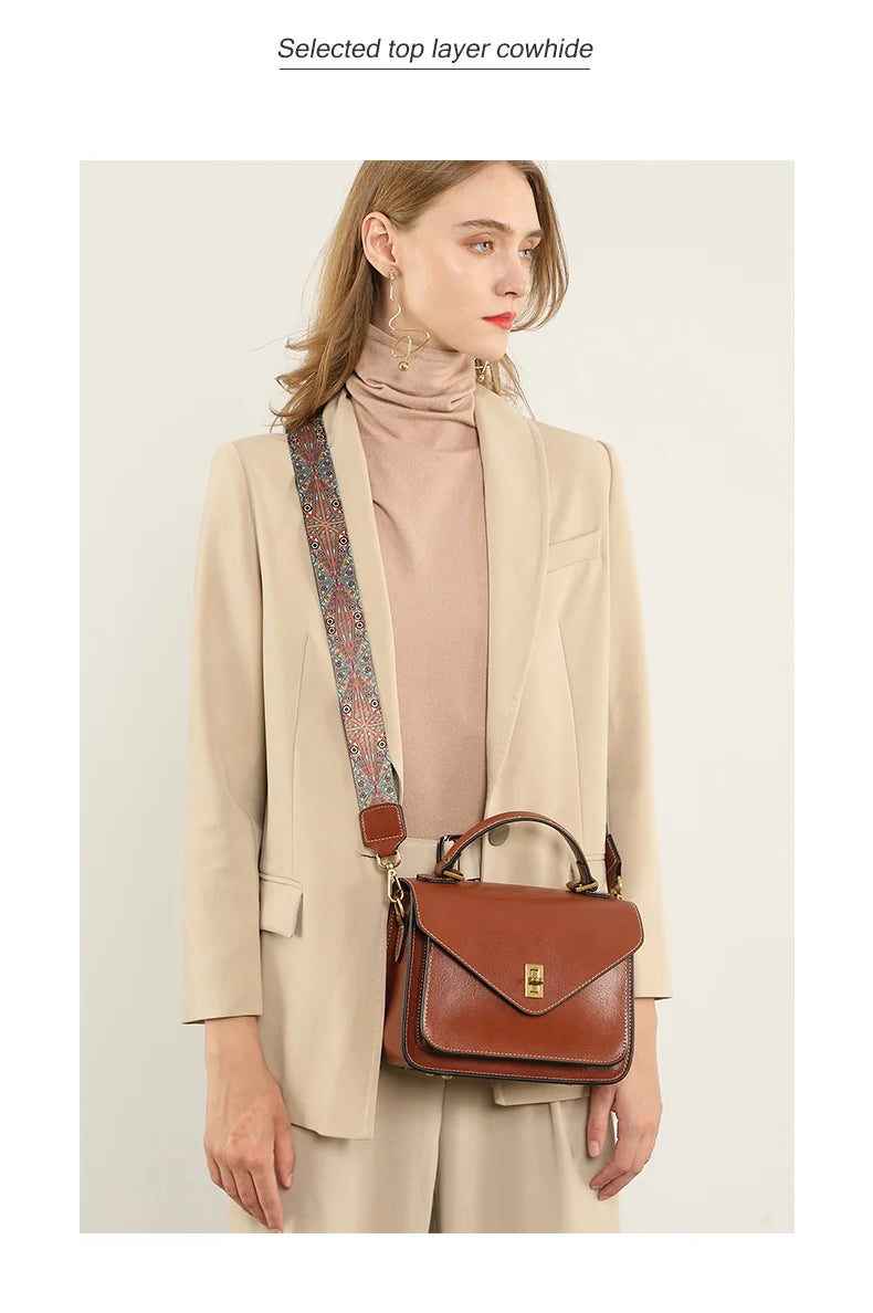 Genuine Leather Women luxury bag high quality Simple vintage Fashion Postman handbags ladies 2025 shoulder green small bag