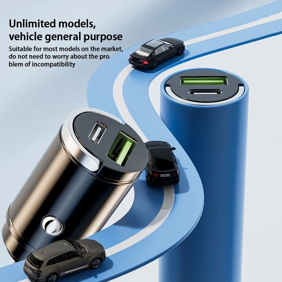 Hidden Mini Car Charger Pull Ring USB+TYPE C Fast Charger Is Suitable For a Variety Of Mobile Phone Devices
