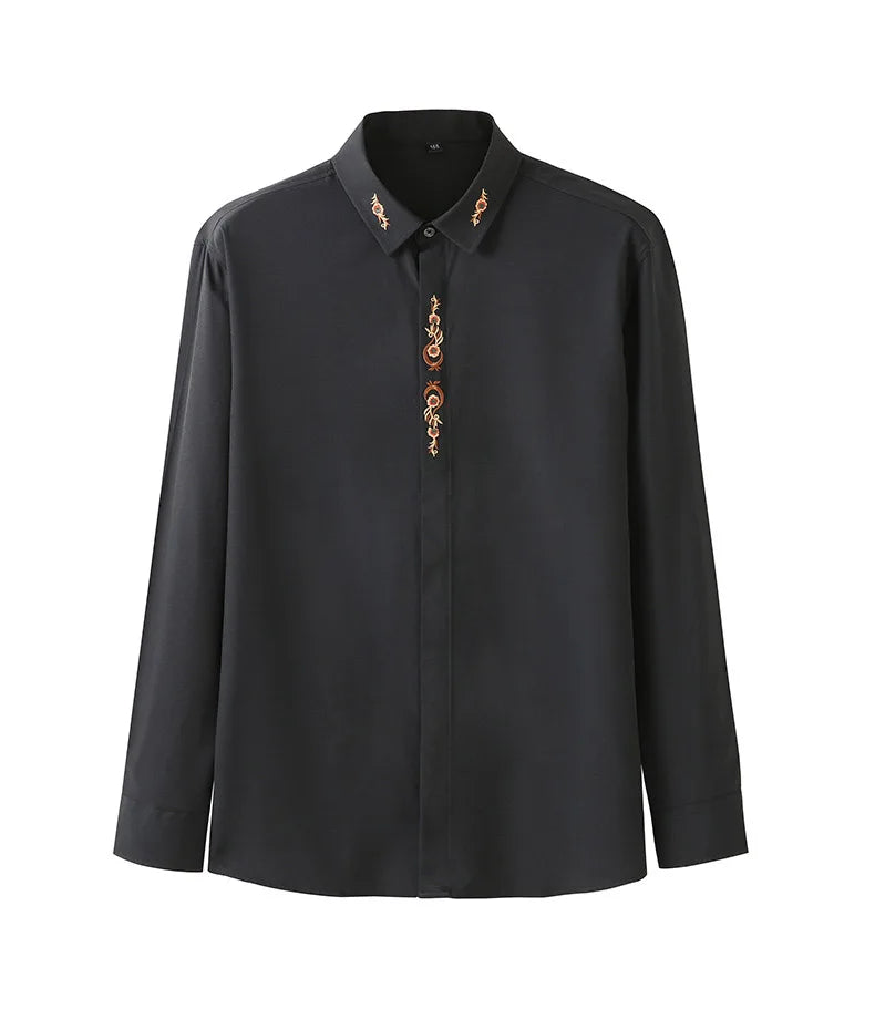 New Autumn Men's Long Sleeve Shirt Plus Size 7XL 8XL 10XL 12XL Embroidered Business Dress Loose Casual Elasticity Blouse Clothes