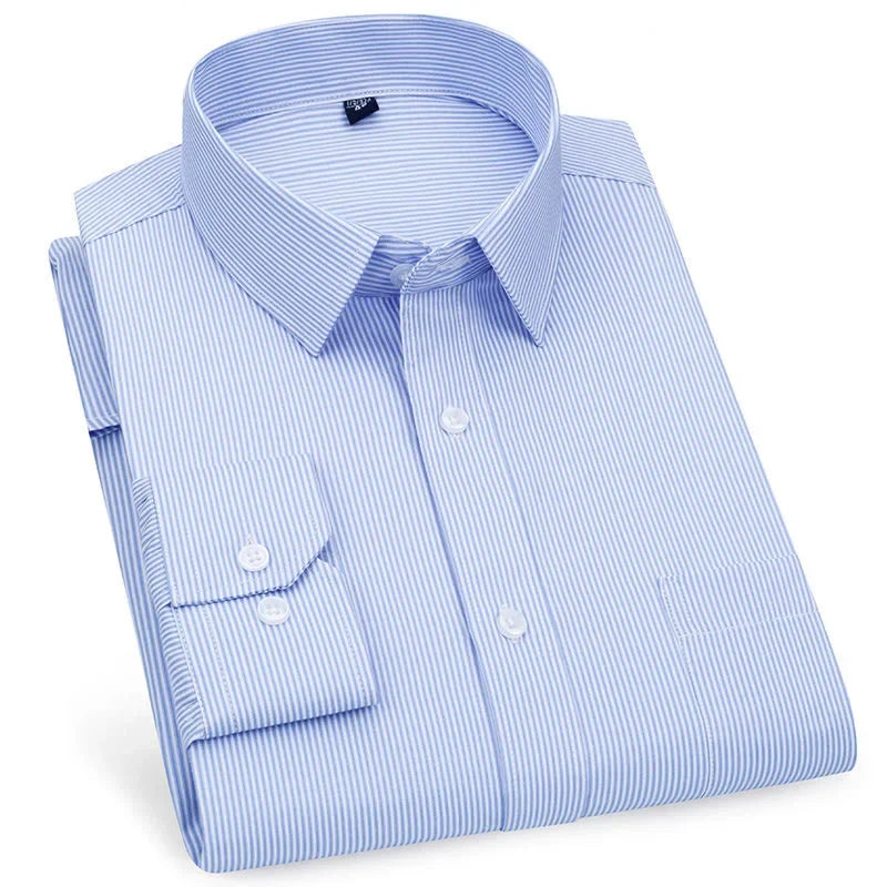 Men's Long Sleeved Shirt Business Casual Classic Plaid Striped Checked Purple Blue Male Social Dress Shirts for Man Button Shirt