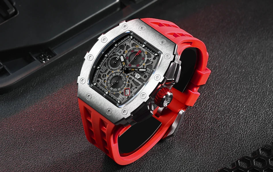 TSAR BOMBA Tonneau Watches for Men Sapphire Quartz Wristwatch Fashion Timepiece 5ATM Waterproof Clock Luxury Mens Watch