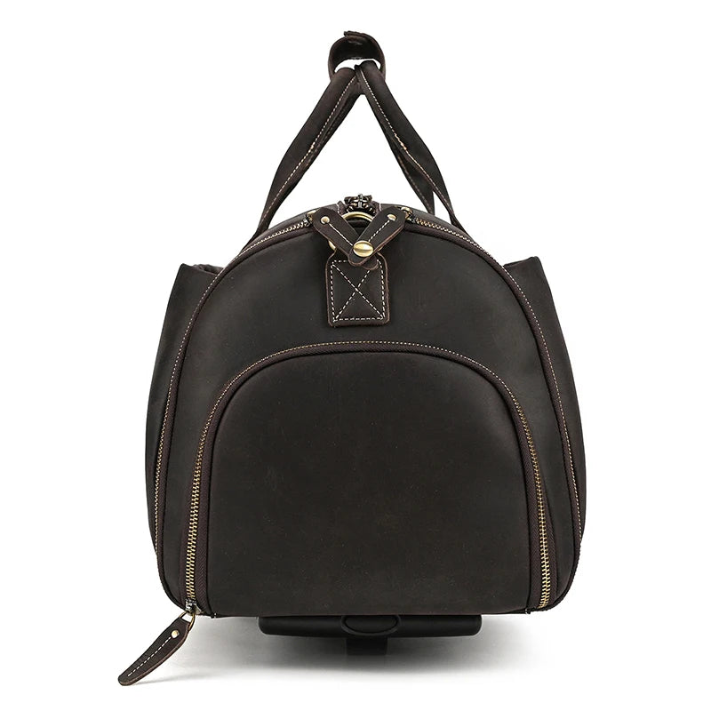 Crazy Horse Leather Folding Suit Bag Man Business Travel Bag With Shoe Pocket Clothes Cover Luggage Duffel Bag Man Bag For Suits