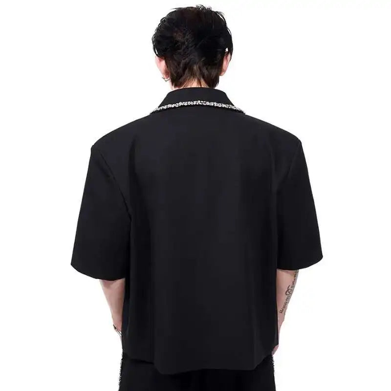 LUZHEN Luxury Elegant Diamond Patchwork Decorate Short Sleeve Big Lapel Shirts Men's 2025 Summer High Quality Casual Tops JY1575