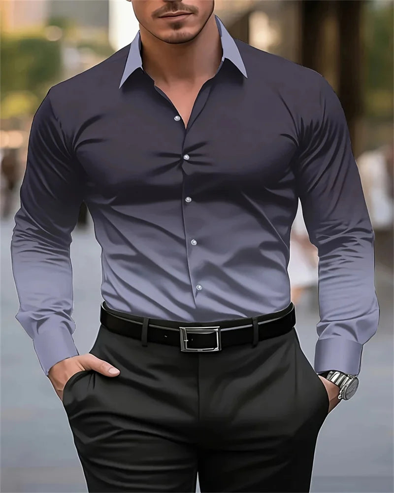 New Men's Black Shirt 3D Printed Fit Button Evening Dress Casual Sports Shirt Fashion Comfortable Long Sleeves