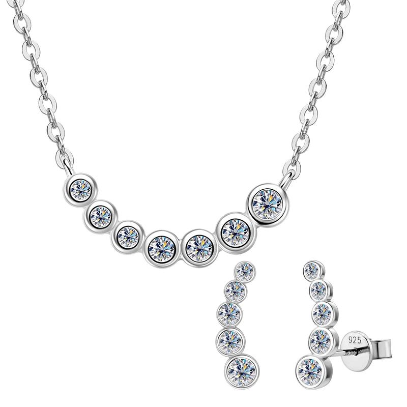 Lnngy One Row Bezel Moissanite Choker Necklace Climber Earring For Women 925 Sterling Silver Stud Earrings Necklaces Jewelry Set