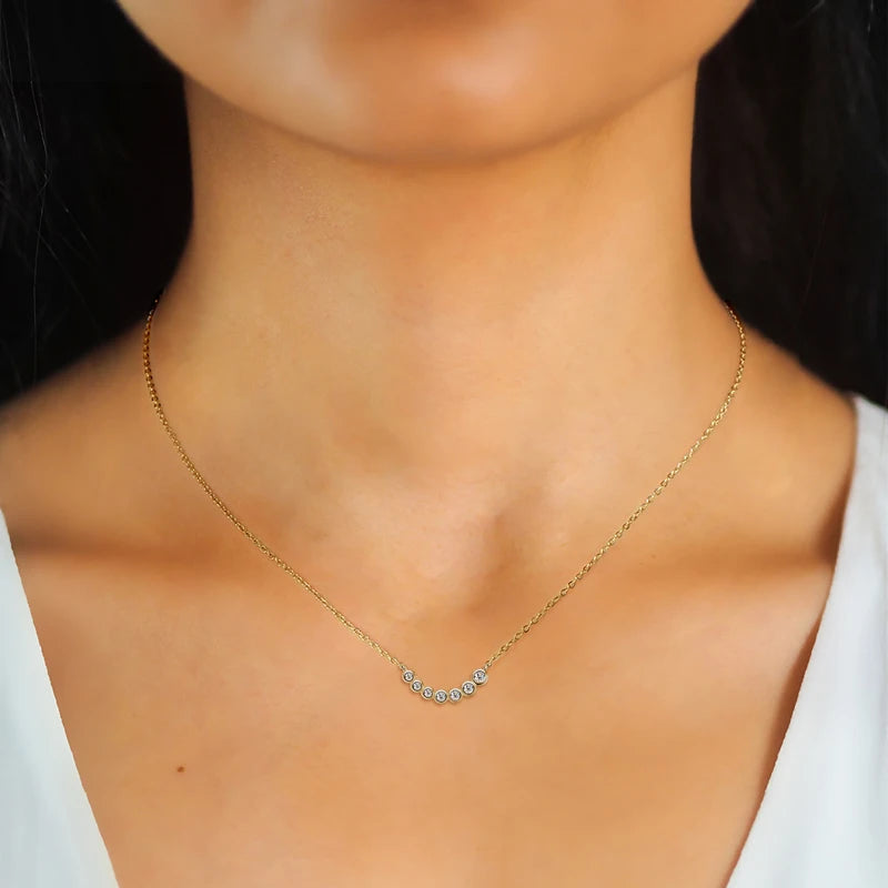 Lnngy One Row Bezel Moissanite Choker Necklace Climber Earring For Women 925 Sterling Silver Stud Earrings Necklaces Jewelry Set