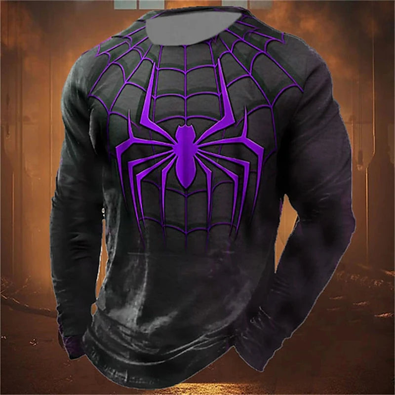 Fashion Spider 3D Print Men O-Neck T-shirt Casual Streetwear Long Sleeve Oversized T Shirts Fashion Tops Trend Men Clothing