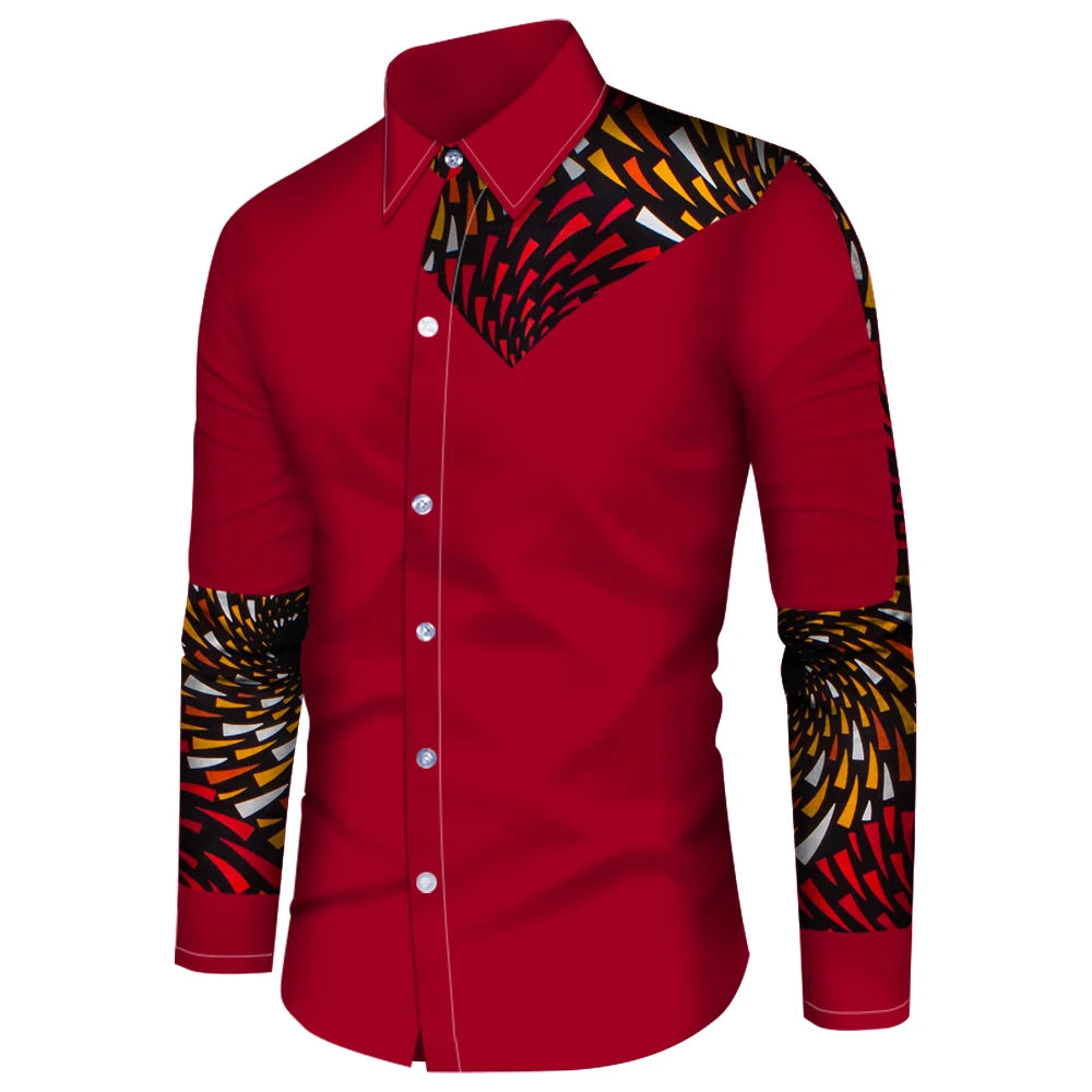 Men's Long Sleeve Shirt Casual Fashion 3D Design Vintage Printed Shirt Men's Flap Collar Shirt Long Sleeve Top