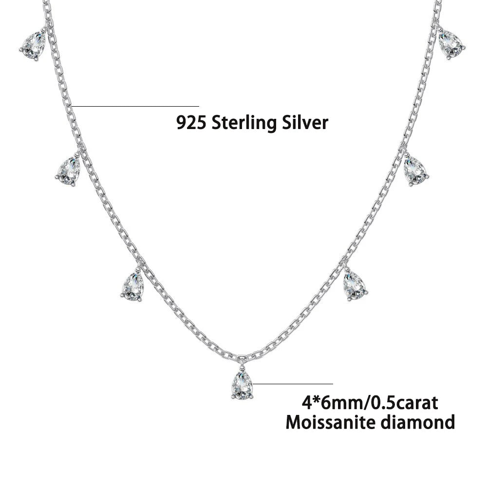GRA Certified 0.5carat Pear Cut Moissanite Diamond Necklaces for Women 925 Sterling Silver Neck Chain Waterdrop Shape Choker
