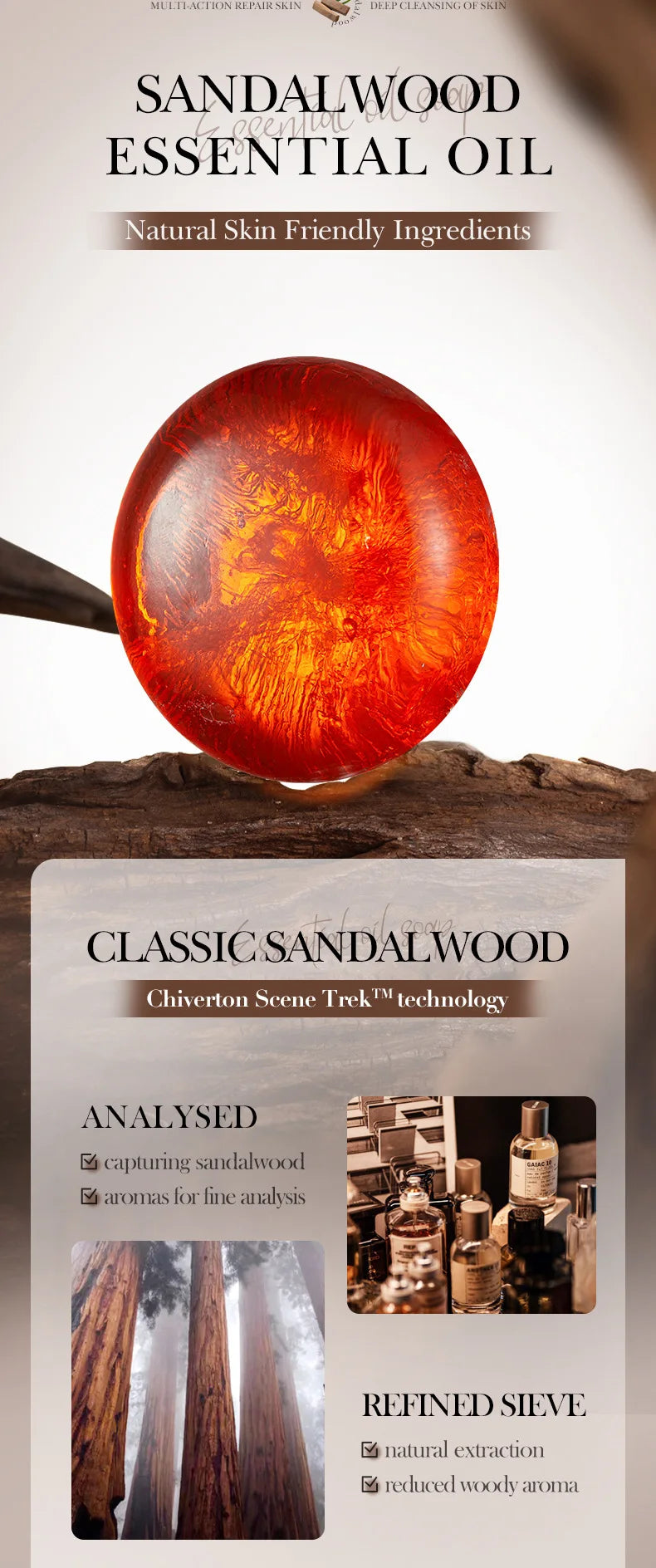 SADOER Sandalwood Essential Oil Facial Soap Face Wash Foam Facial Cleanser Moisturizing Cleaning Body Universal Handmade Soap