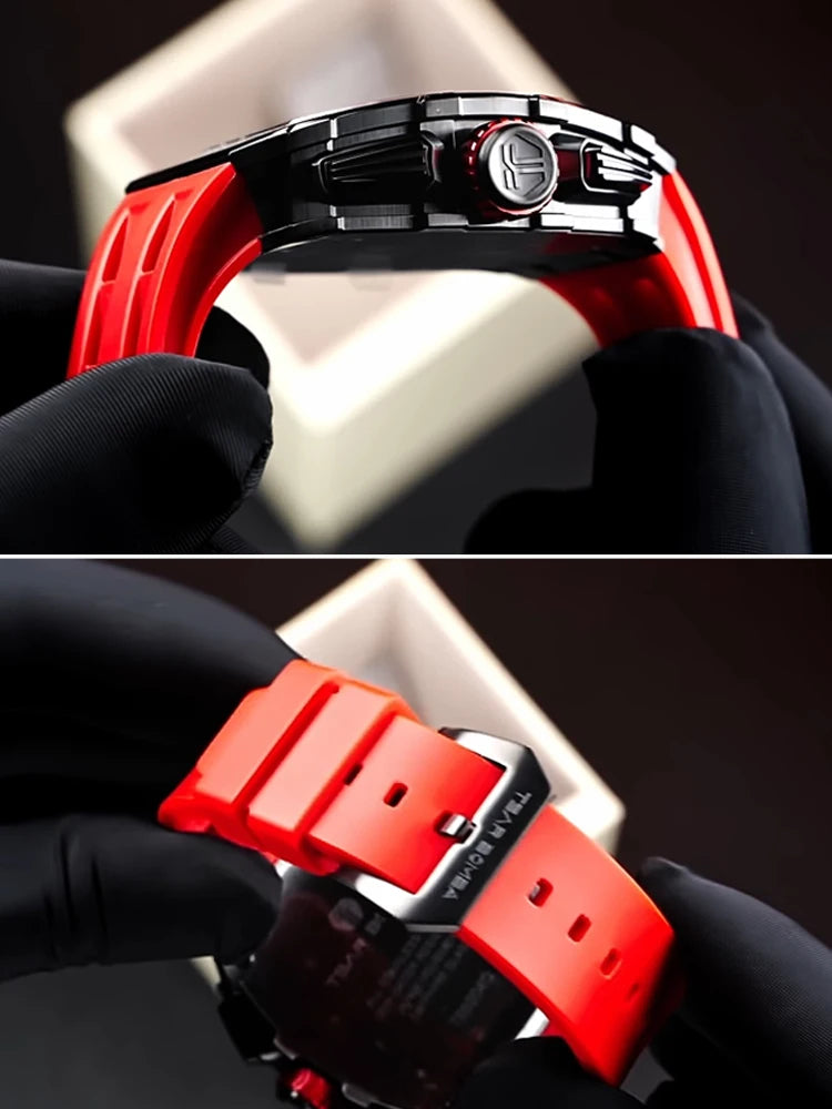 TSAR BOMBA Tonneau Watches for Men Sapphire Quartz Wristwatch Fashion Timepiece 5ATM Waterproof Clock Luxury Mens Watch