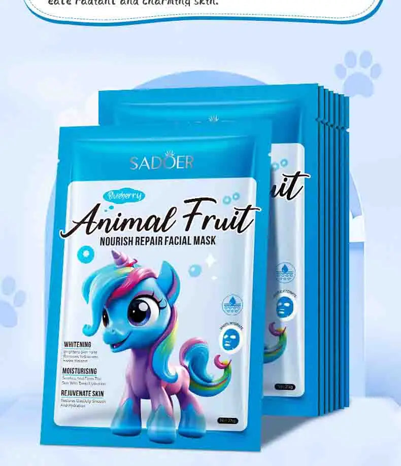 8pcs SADOER Blueberry Unicorn Fruits Face Mask Moisturizing Brightening Firming Hydrating Facial Masks for Face Skin Care