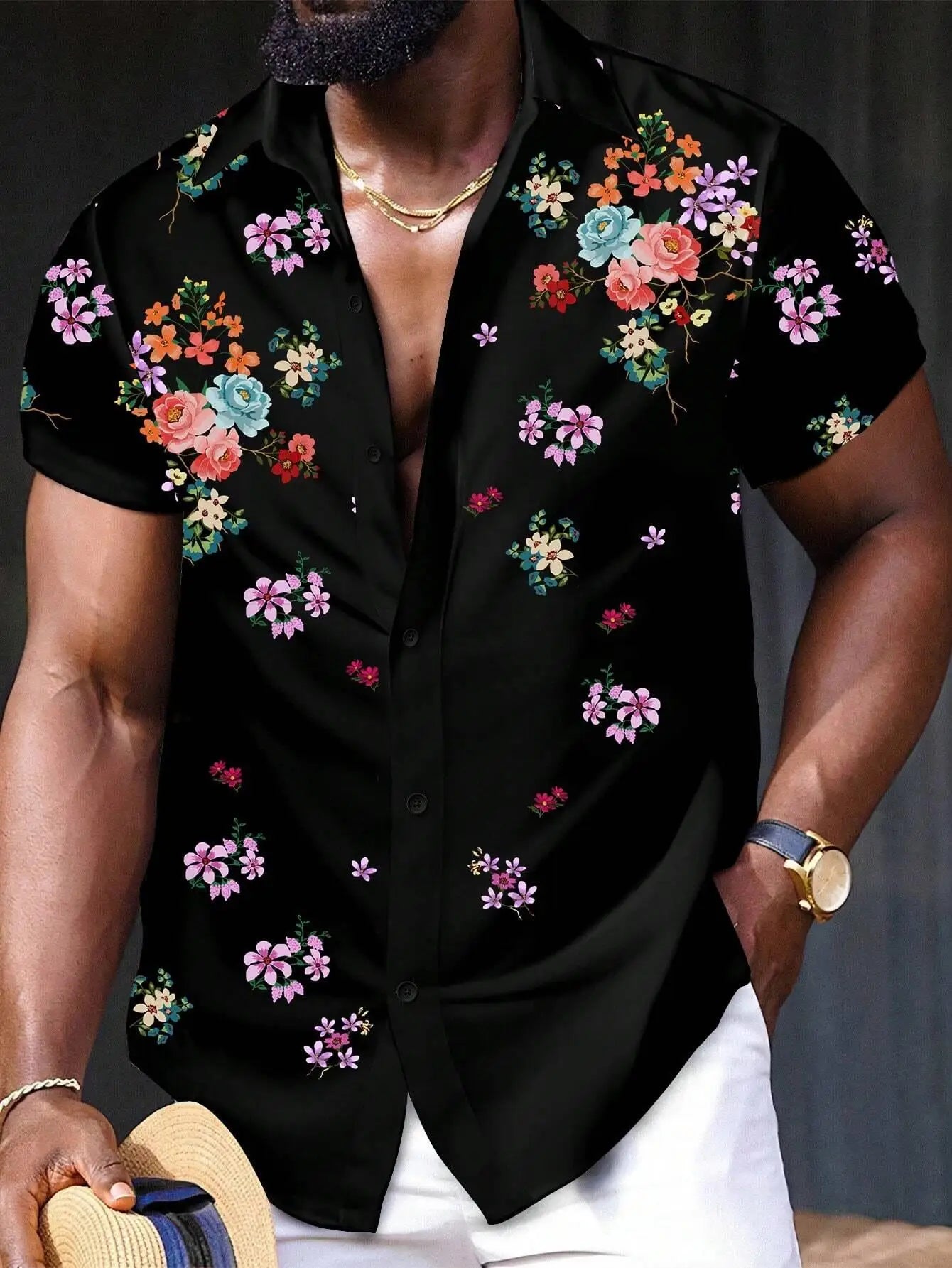 Men'S Floral Printed Casual Shirt Daily Wear 3D Printing Classic Short Sleeve Fashion Hawaiian Shirts For Men Harajuku