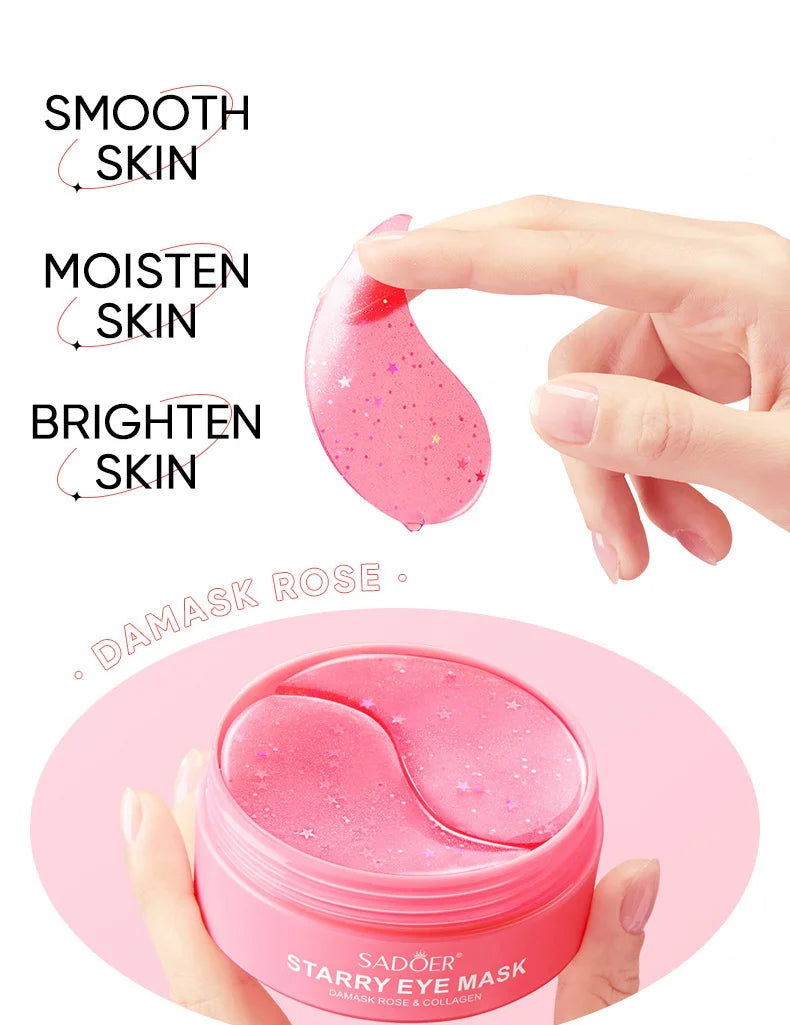 60pcs SADOER Rose Starry Collagen Eye Mask Anti Dark Circles Remove Eyes Bags Moisturizing Firming Eye Patches Eyes Skin Care
