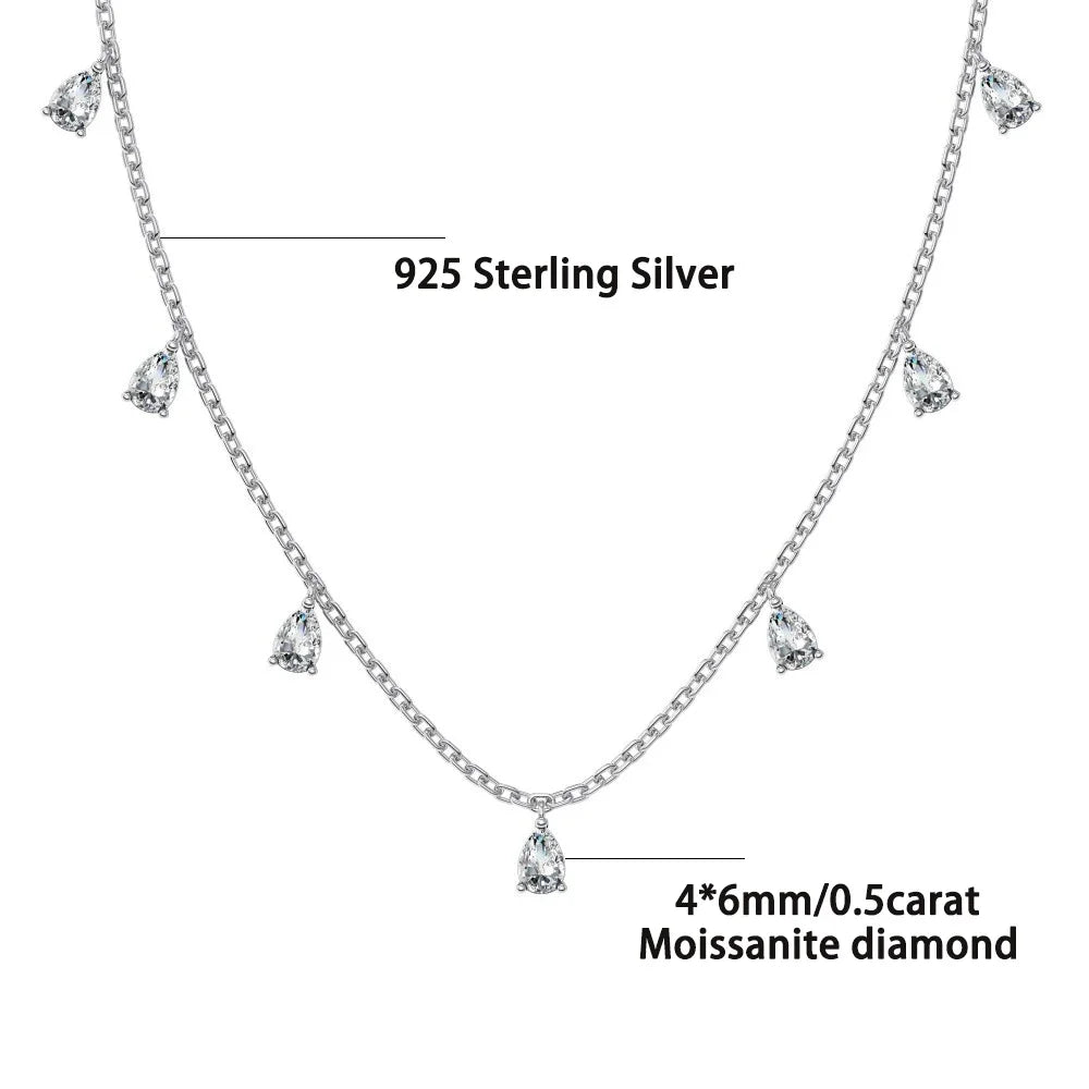 GRA Certified 0.5carat Pear Cut Moissanite Diamond Necklaces for Women 925 Sterling Silver Neck Chain Waterdrop Shape Choker