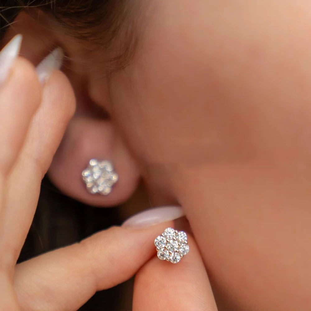 Real D Color Flower Full Moissanite Jewelry Sets for Women 925 Sterling Silver Diamond Pendant Necklace Stud Earrings Jewelry
